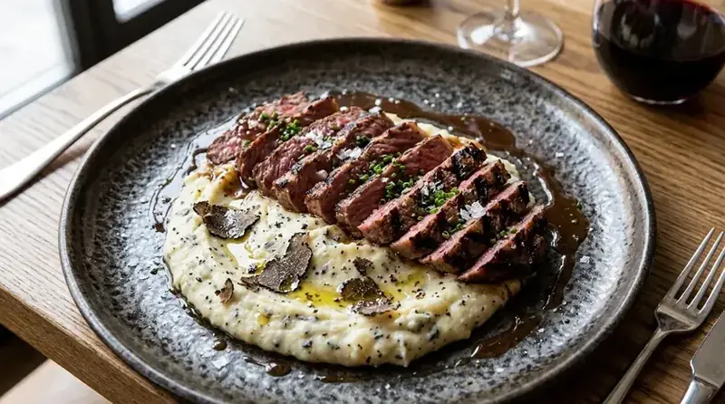 Abanico ibérico con puré trufado — plato de nuestra carta de catering