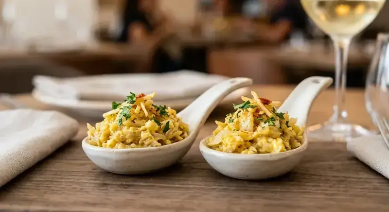 Cucharitas de bacalao dorado — plato de nuestra carta de catering