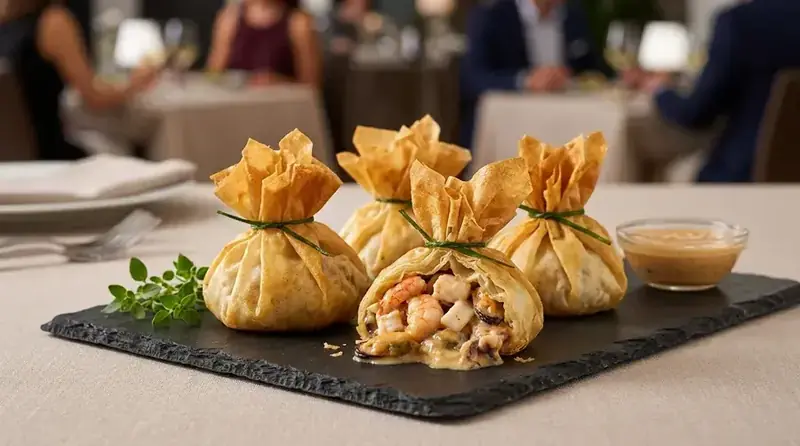 Saquitos de marisco — plato de nuestra carta de catering