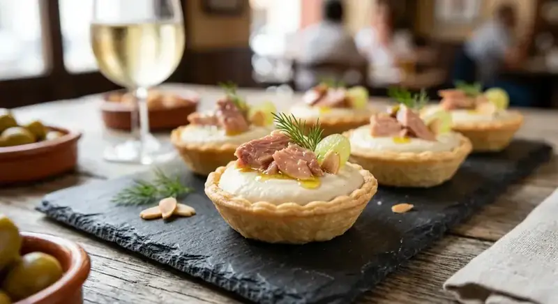 Tartaleta de ajoblanco con melva — plato de nuestra carta de catering