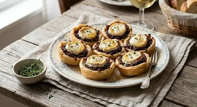 Tartaletas de cebolla caramelizada con rulo de cabra — plato de nuestra carta de catering