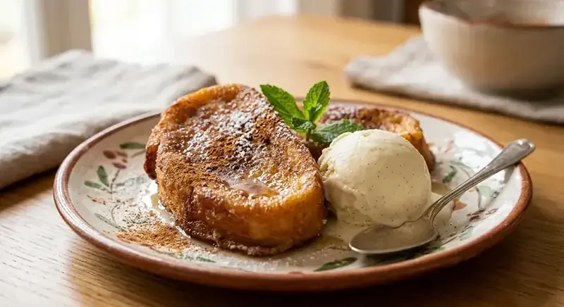 Torrijas caseras con helado de vainilla — plato de nuestra carta de catering